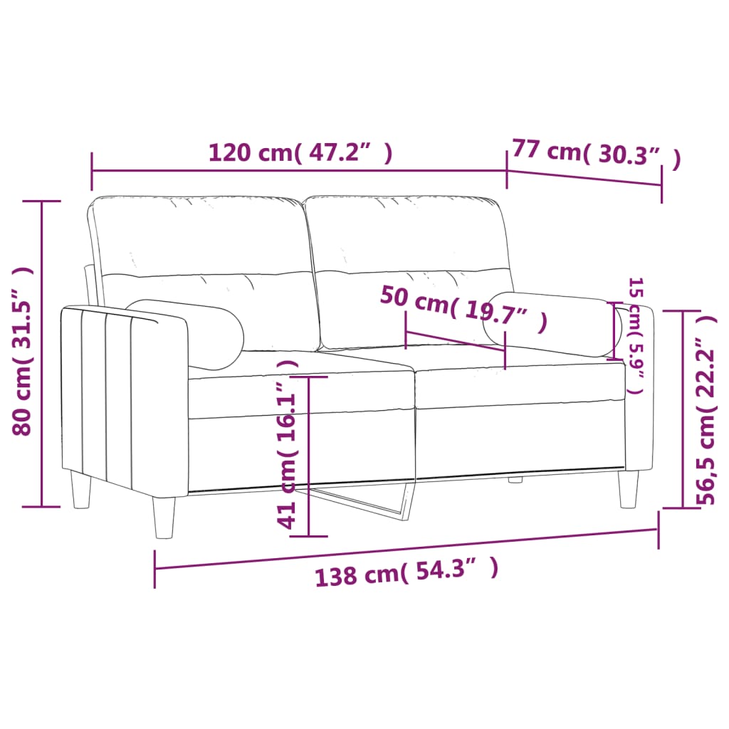 Dvosjed s ukrasnim jastucima svjetlosivi 120 cm od tkanine