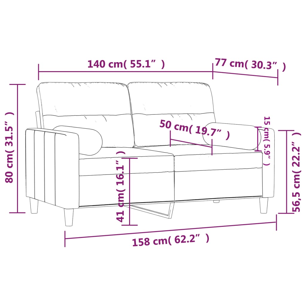 Dvosjed s ukrasnim jastucima smeđesivi 140 cm od tkanine