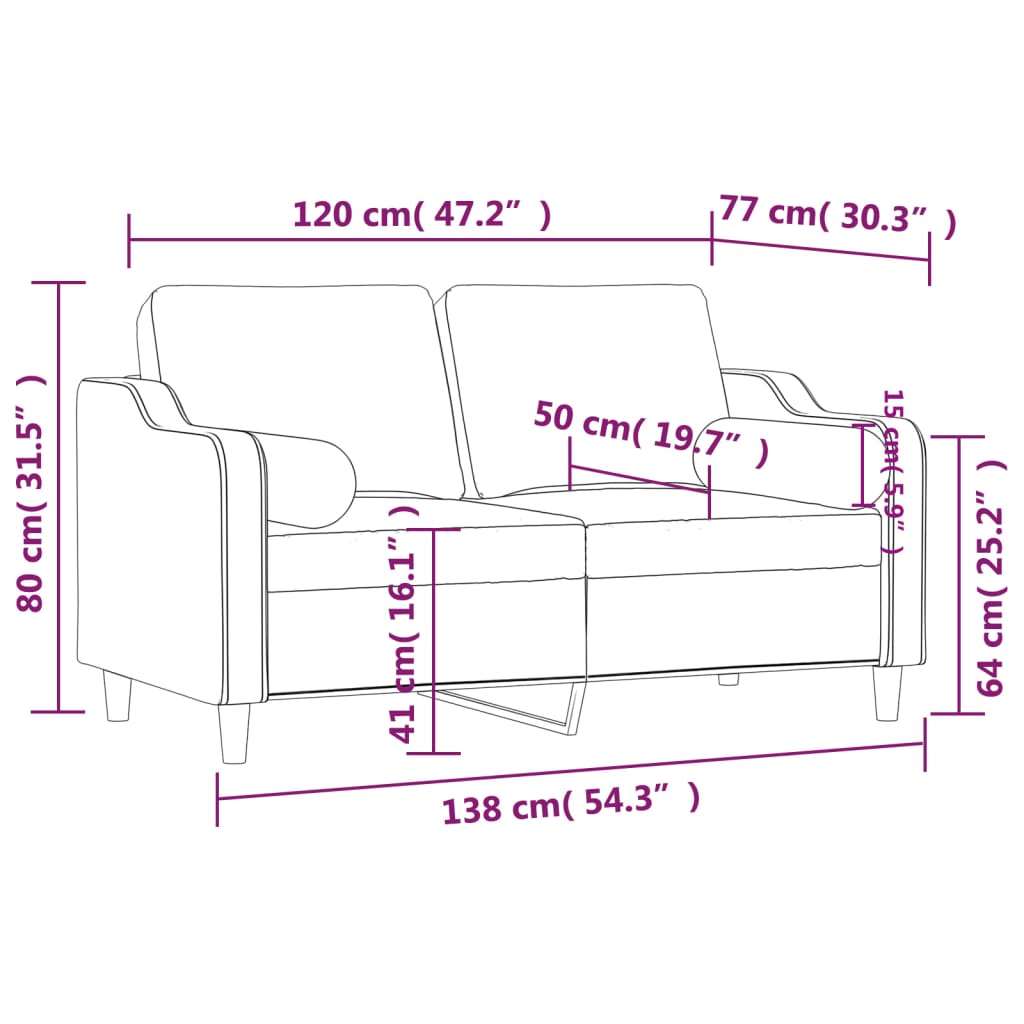 Dvosjed s ukrasnim jastucima svjetlosivi 120 cm od tkanine