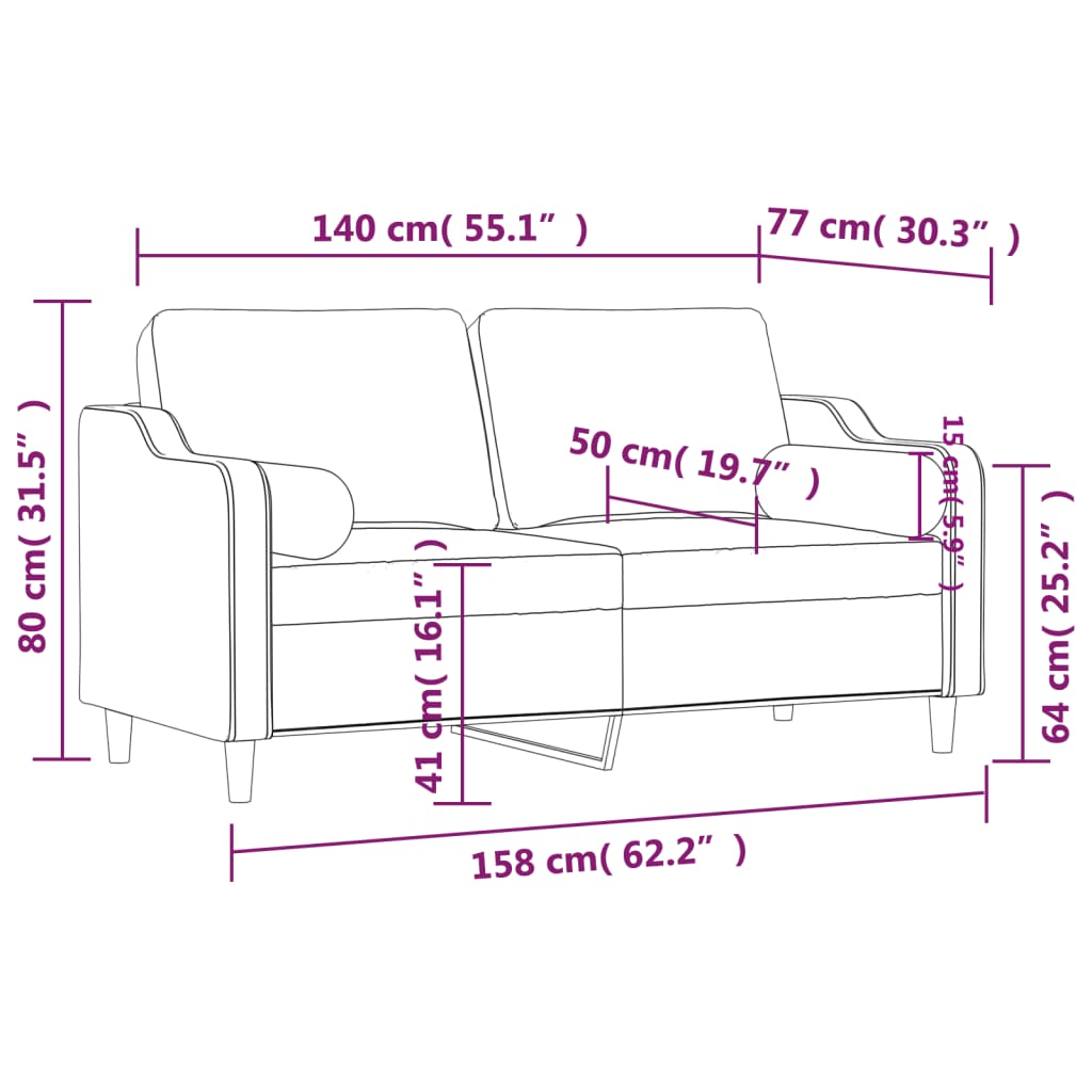 Dvosjed s ukrasnim jastucima smeđesivi 140 cm od tkanine
