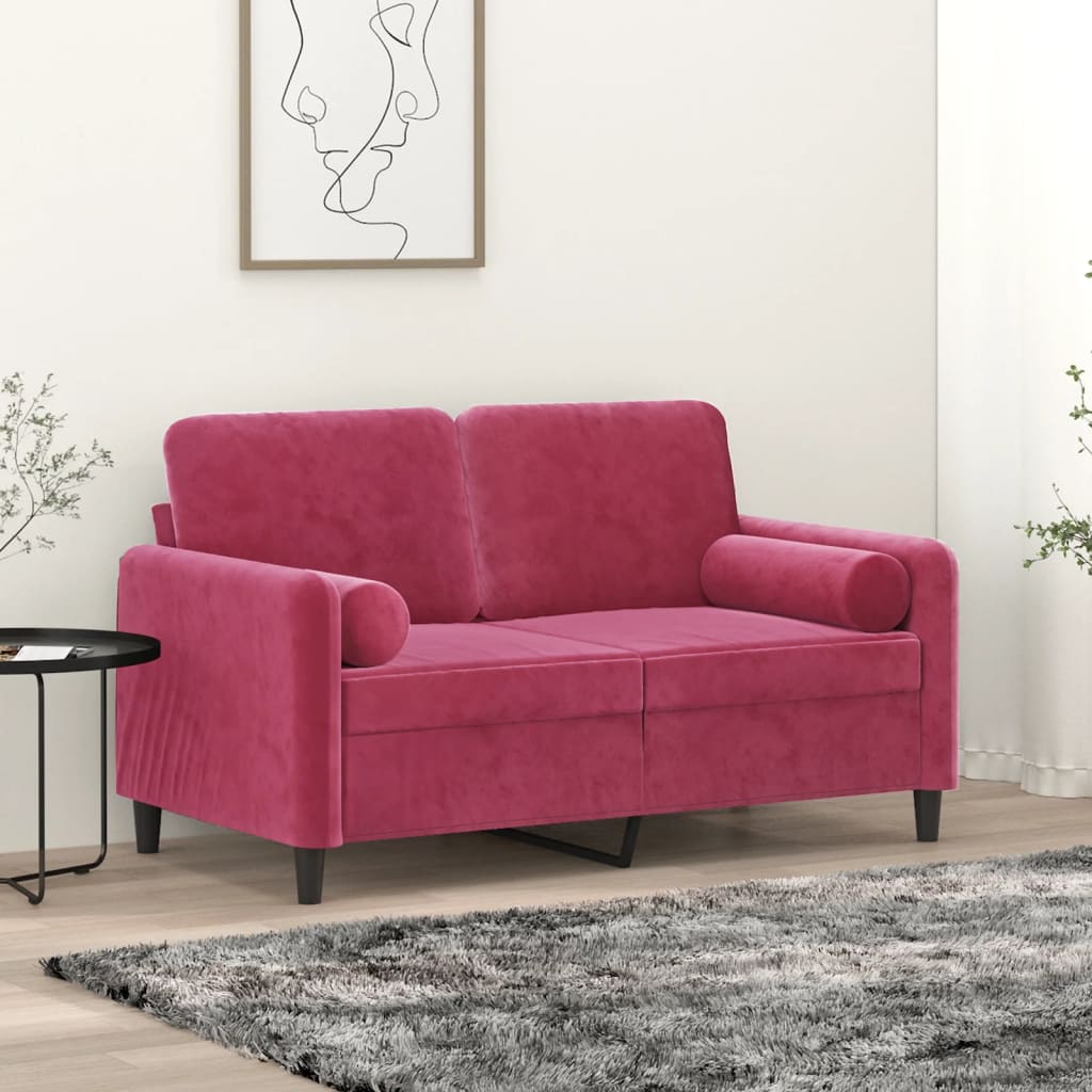 Dvosjed s ukrasnim jastucima boja vina 120 cm baršunasti