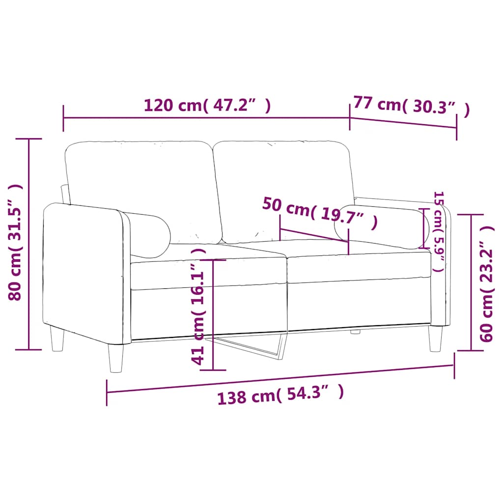 Dvosjed s ukrasnim jastucima crni 120 cm baršunasti