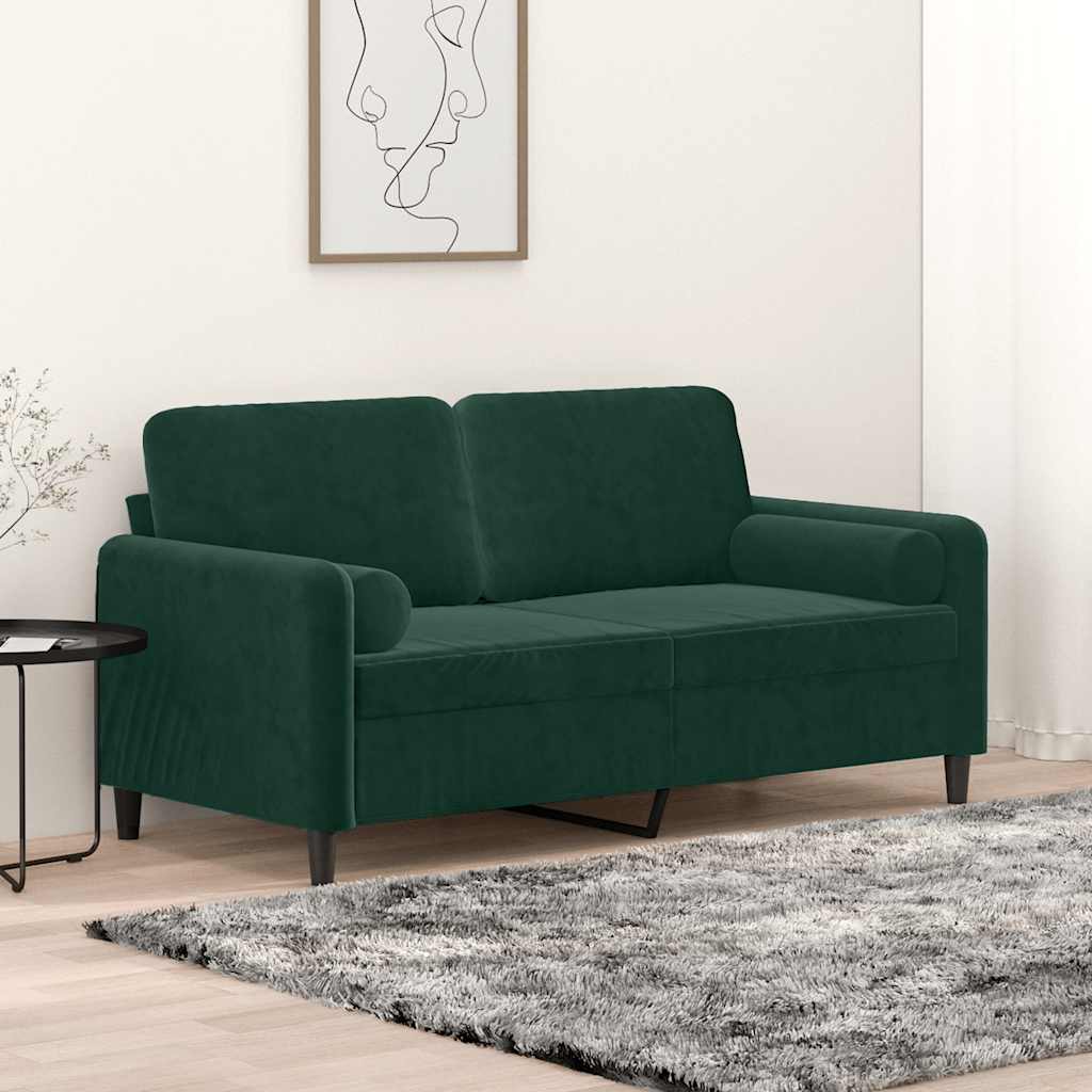 Dvosjed s ukrasnim jastucima tamnozeleni 140 cm baršunasti