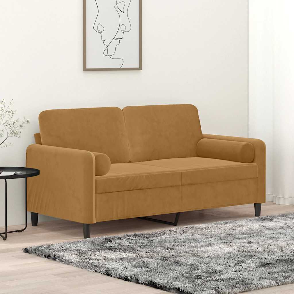 Dvosjed s ukrasnim jastucima smeđi 140 cm baršunasti
