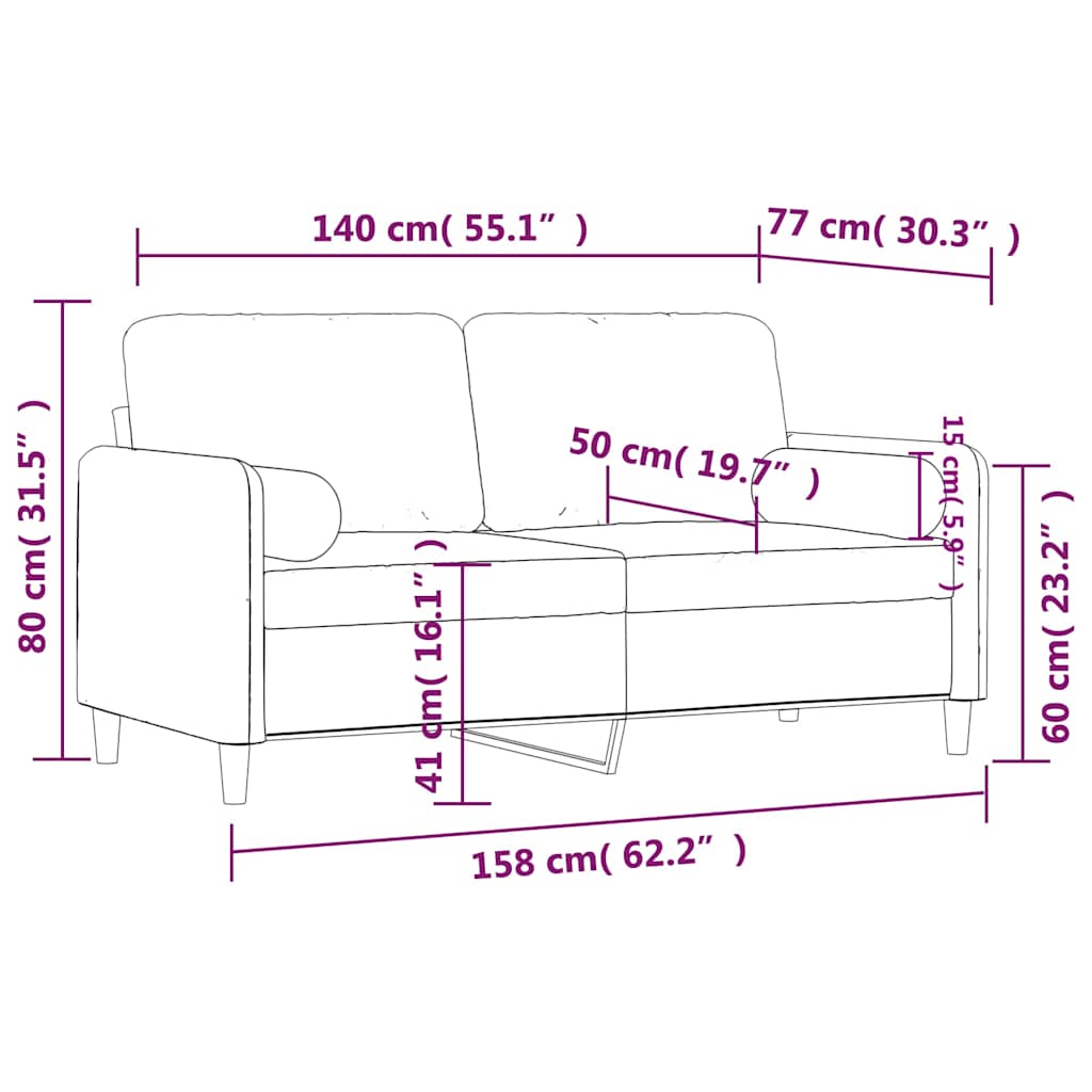 Dvosjed s ukrasnim jastucima krem 140 cm baršunasti