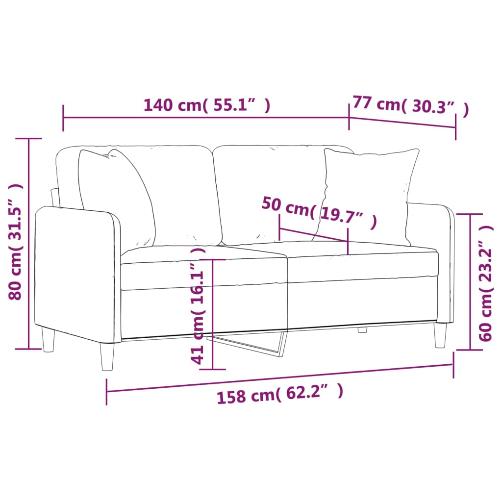 Dvosjed s ukrasnim jastucima svjetlosivi 140 cm od tkanine