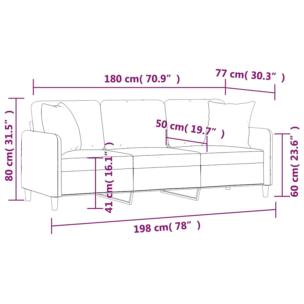 Trosjed s ukrasnim jastucima crni 180 cm od tkanine