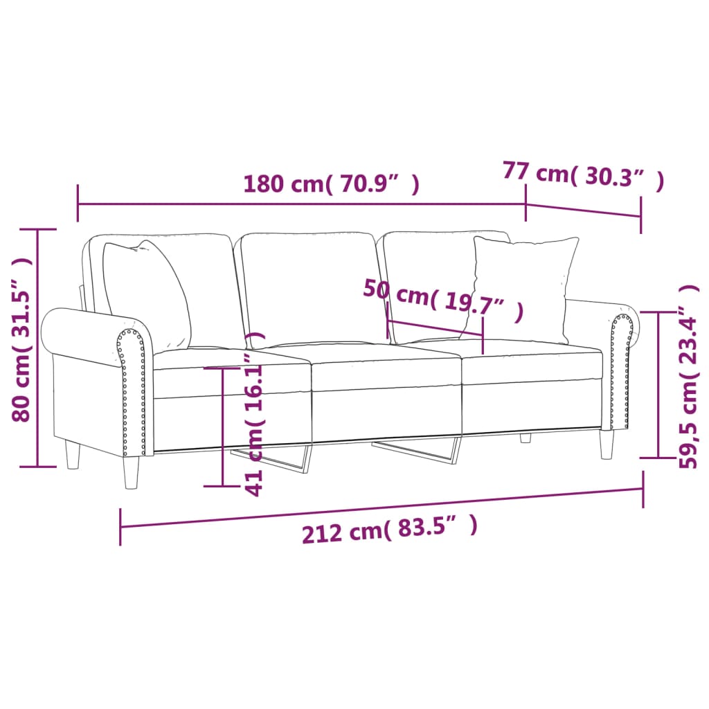 Trosjed s ukrasnim jastucima krem 180 cm baršunasti