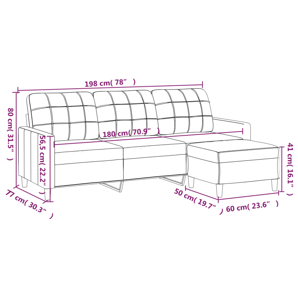 Trosjed s tabureom smeđesivi 180 cm od tkanine