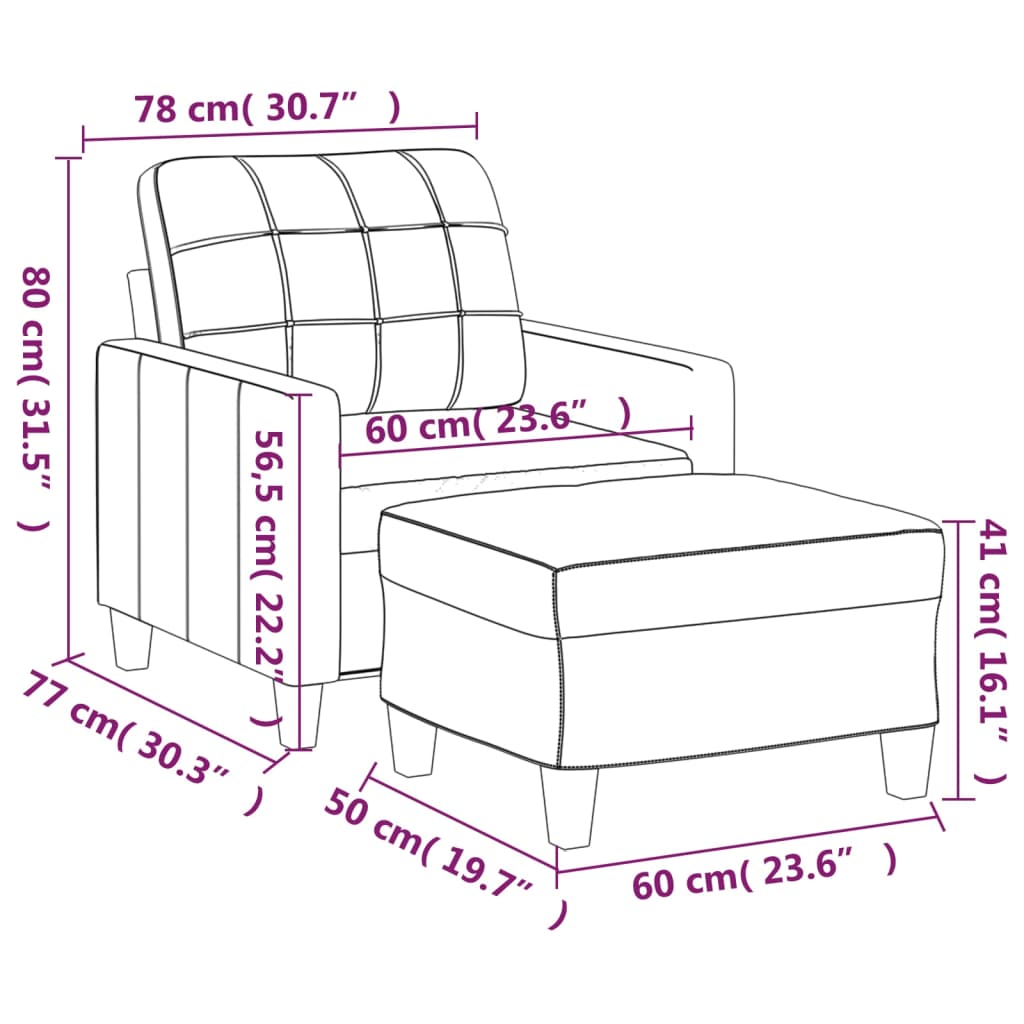 Fotelja s tabureom krem 60 cm od umjetne kože