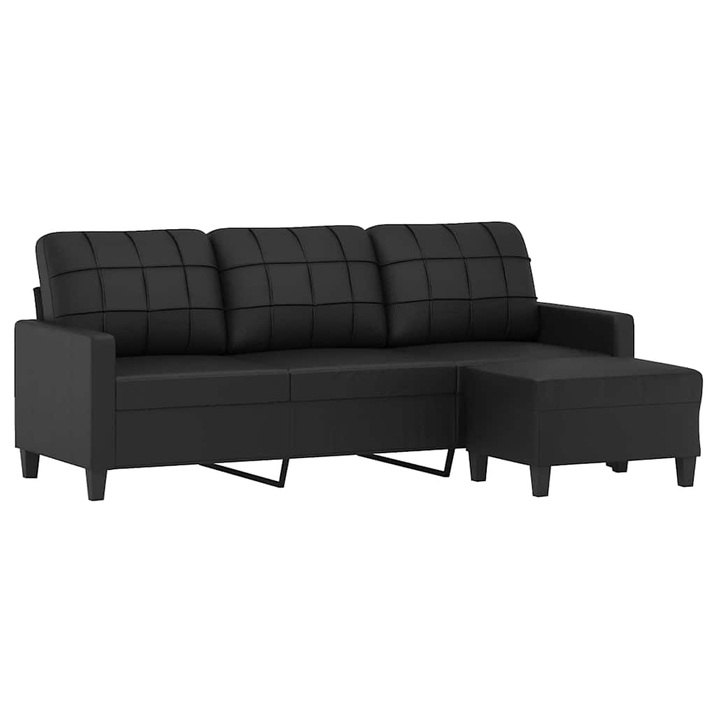 Trosjed s tabureom crni 180 cm od umjetne kože