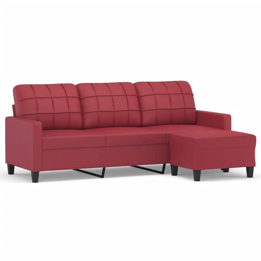 Trosjed s tabureom crvena boja vina 180 cm od umjetne kože