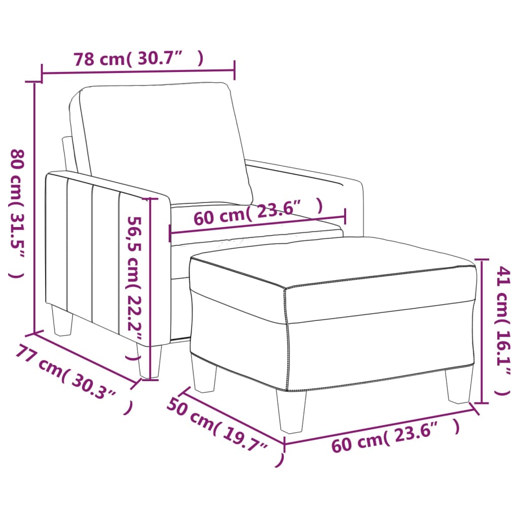 Fotelja s tabureom 60 cm od umjetne kože