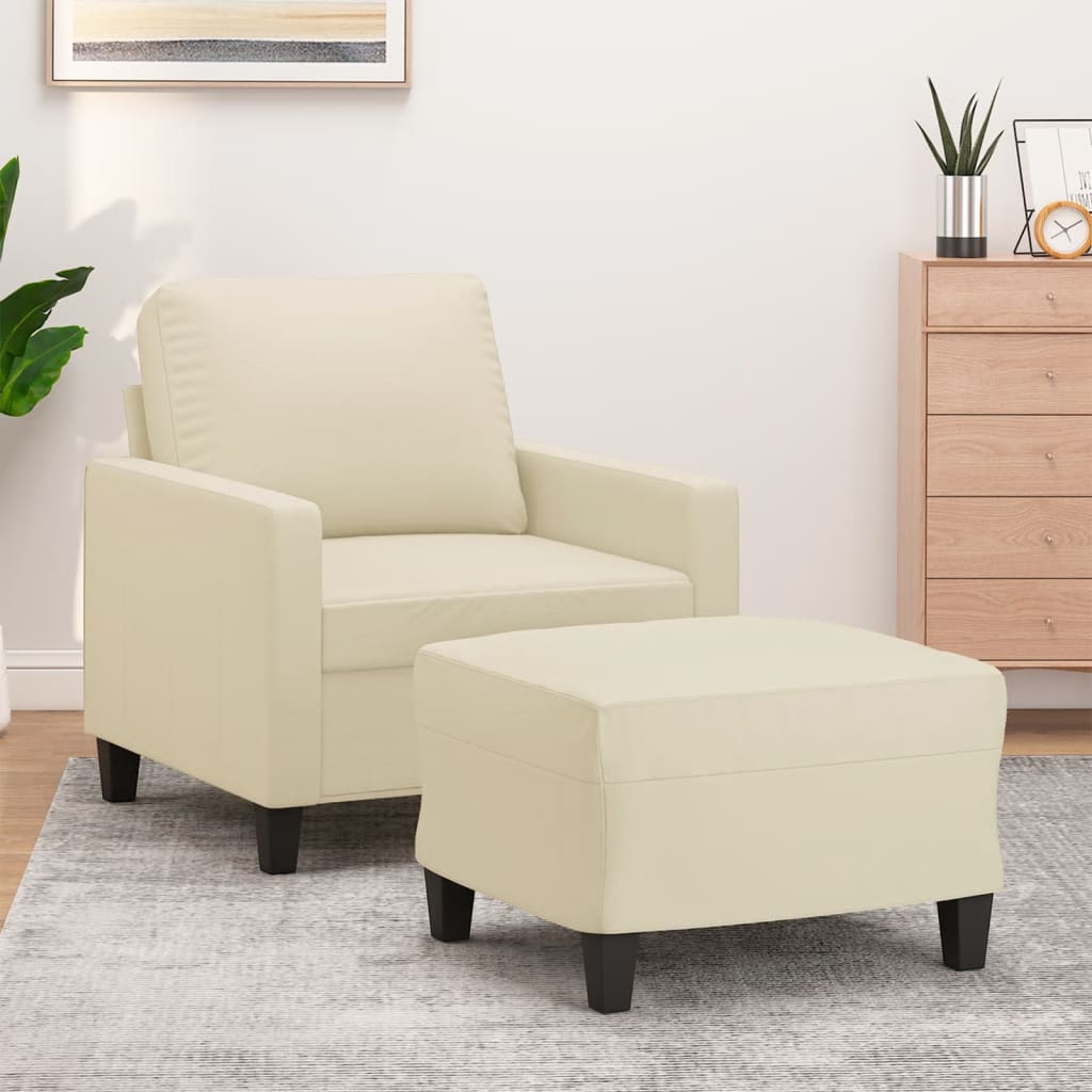 Fotelja s tabureom krem 60 cm od umjetne kože