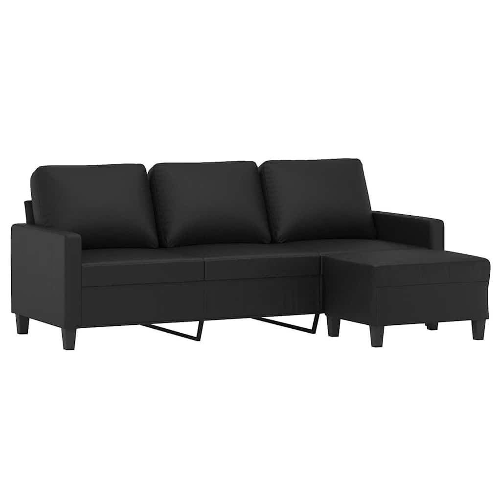 Trosjed s tabureom crni 180 cm od umjetne kože