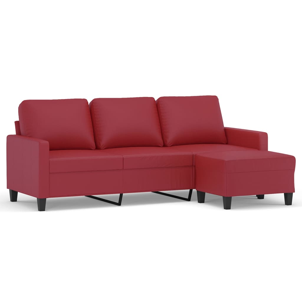 Trosjed s tabureom crvena boja vina 180 cm od umjetne kože