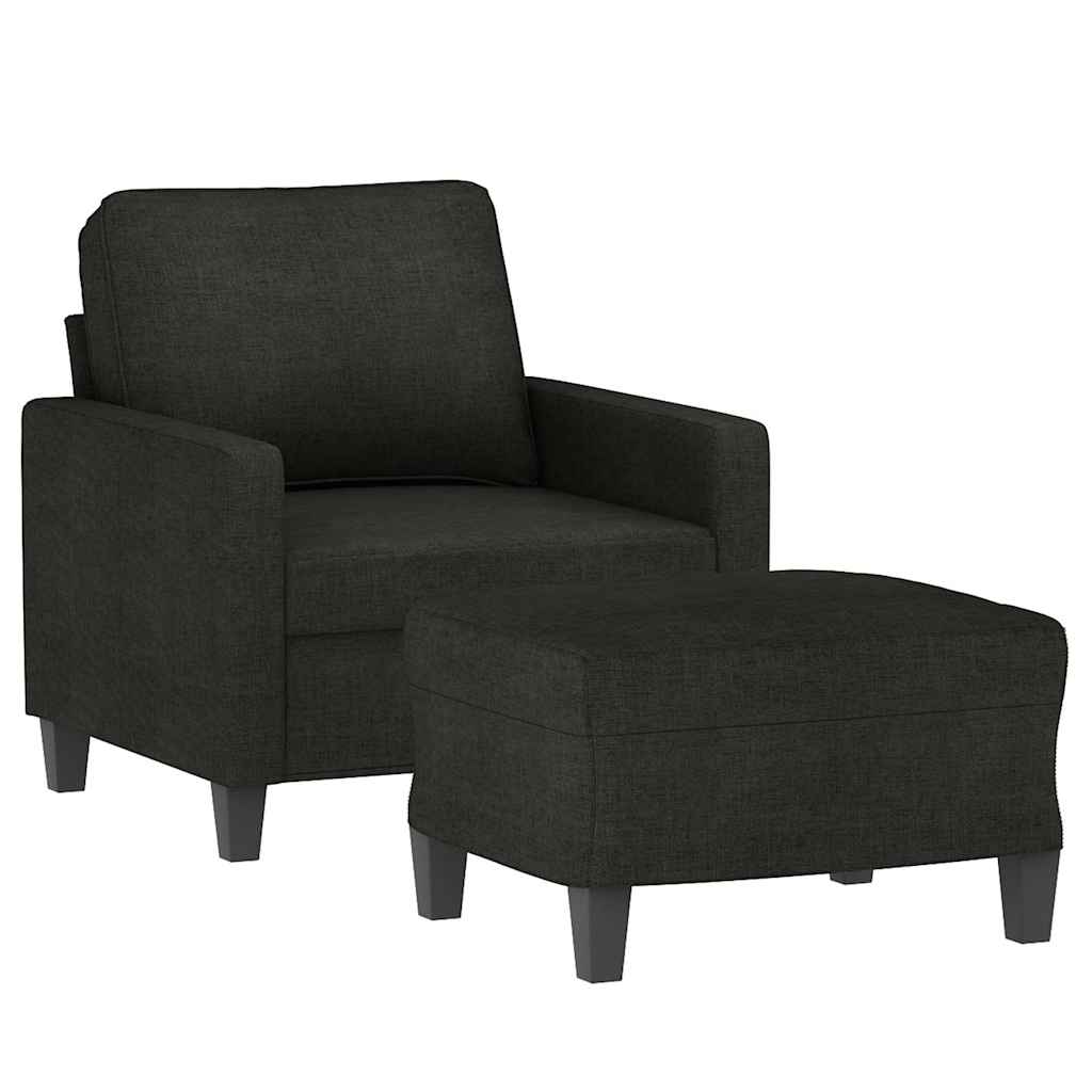 Fotelja s tabureom crna 60 cm od tkanine