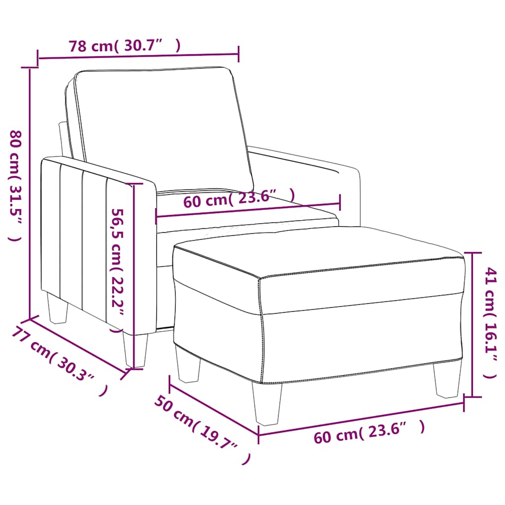 Fotelja s tabureom crna 60 cm od tkanine