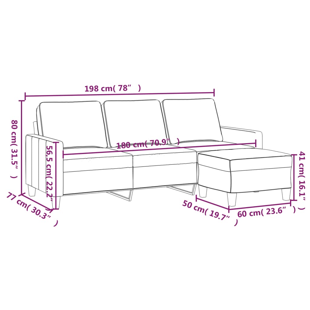 Trosjed s tabureom svjetlosivi 180 cm od tkanine