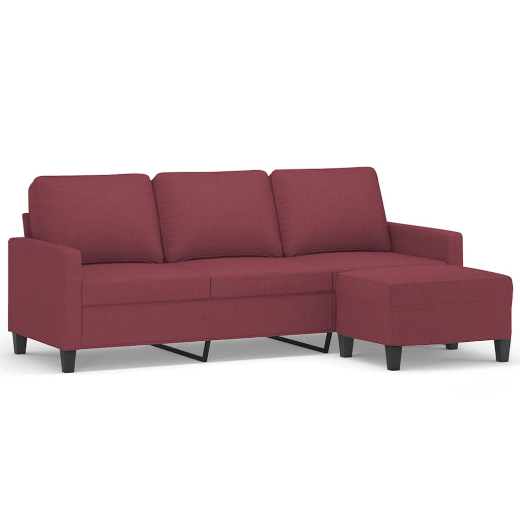 Trosjed s tabureom crvena boja vina 180 cm od tkanine