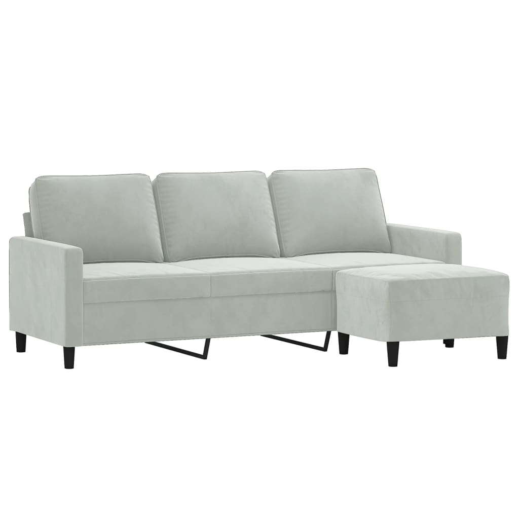 Trosjed s tabureom svjetlosivi 180 cm baršunasti