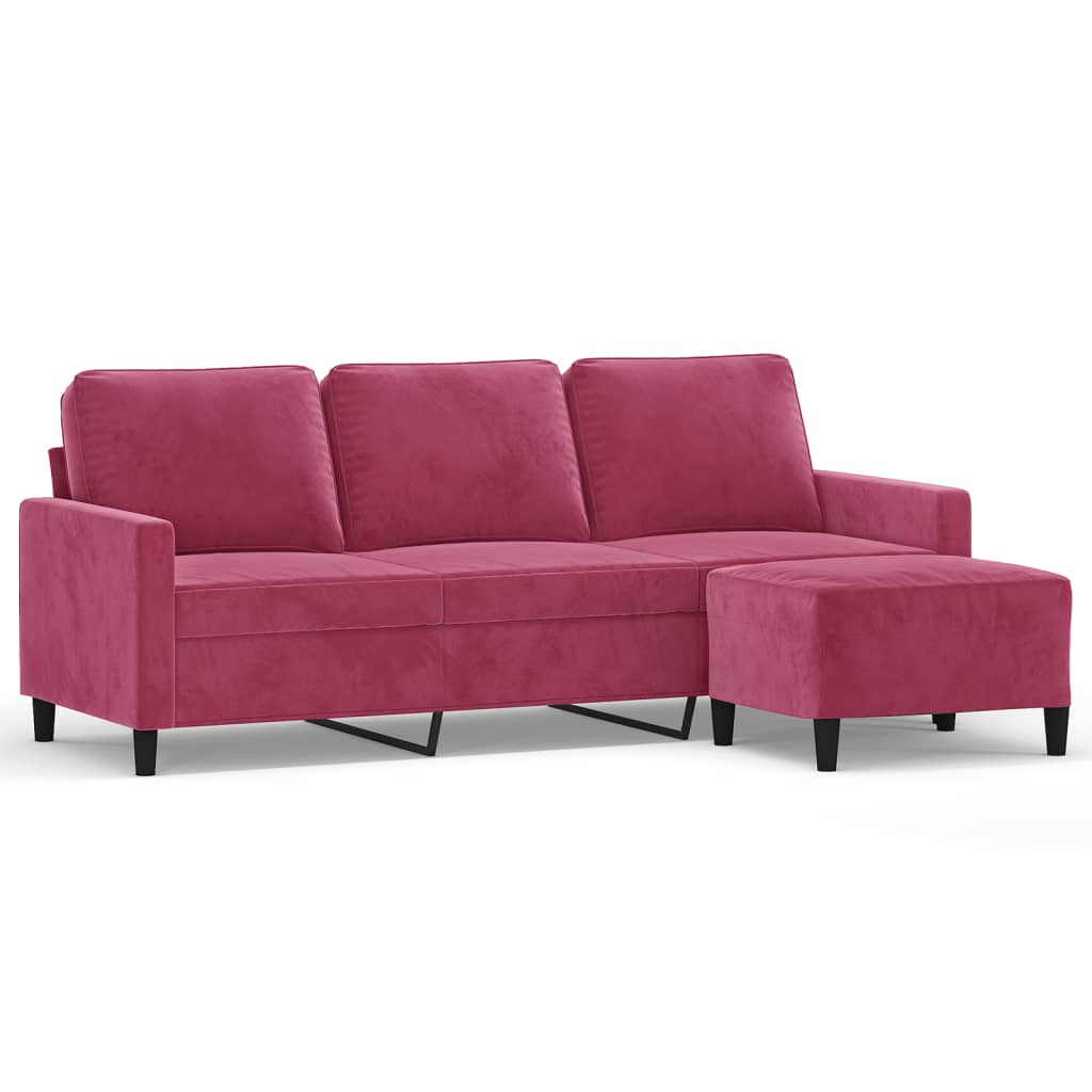 Trosjed s tabureom crvena boja vina 180 cm baršunasti