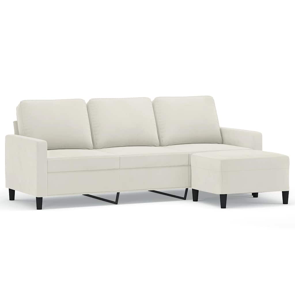 Trosjed s tabureom krem 180 cm baršunasti