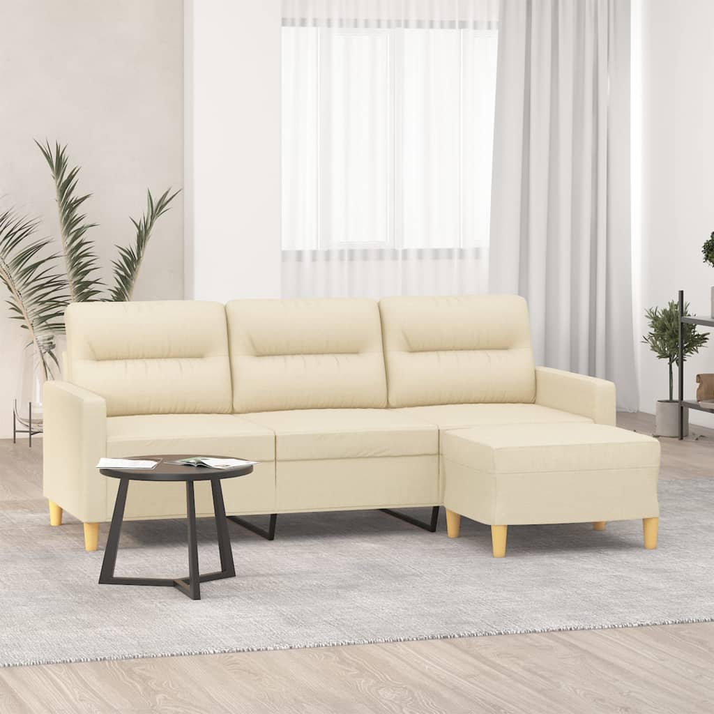 Trosjed s tabureom krem 180 cm od tkanine