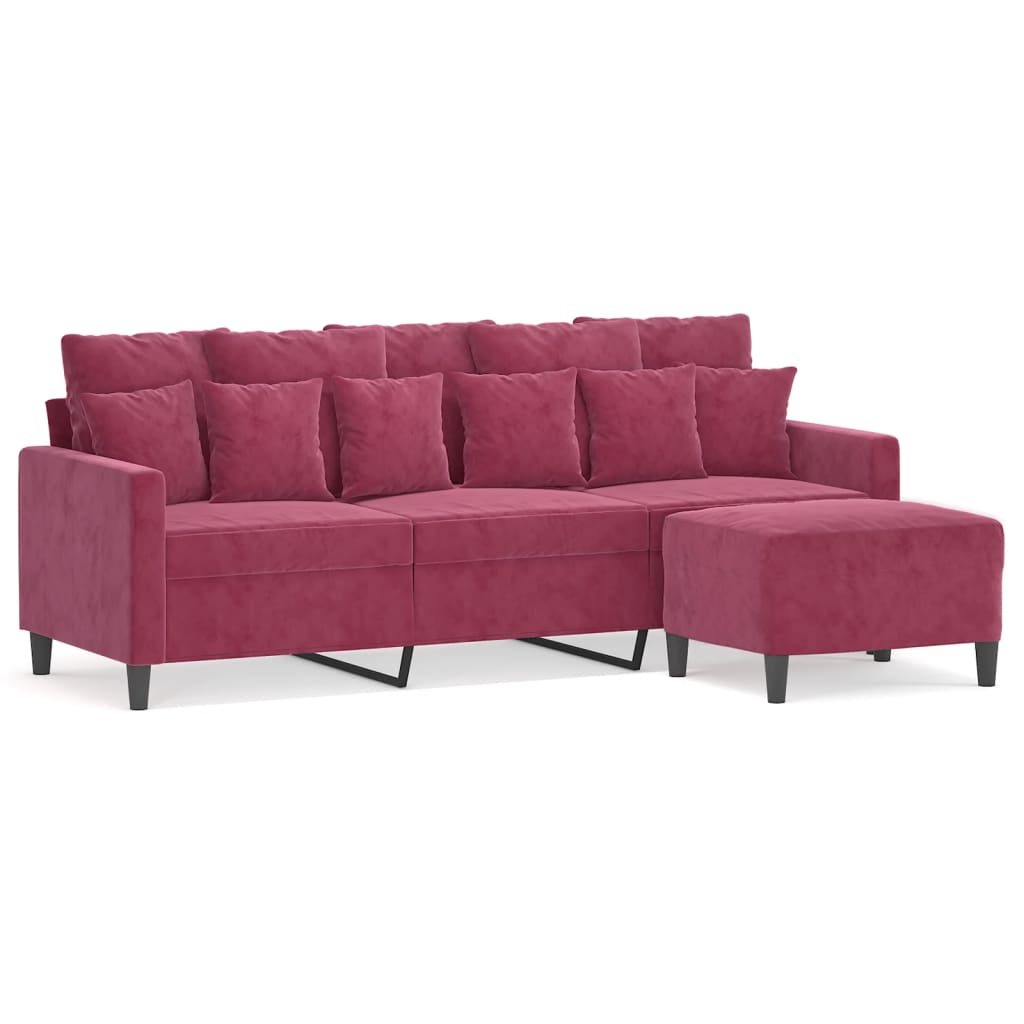 Trosjed s tabureom crvena boja vina 180 cm baršunasti