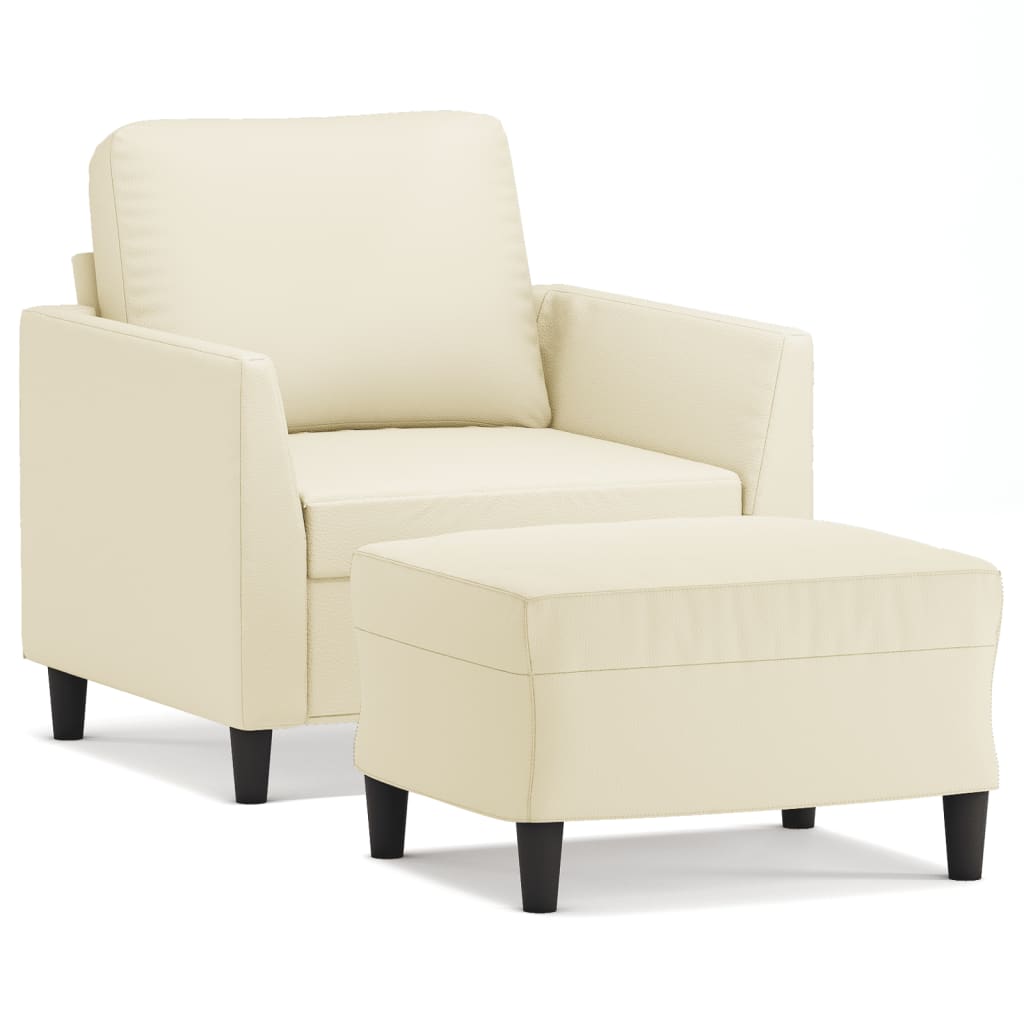 Fotelja s tabureom krem 60 cm od umjetne kože
