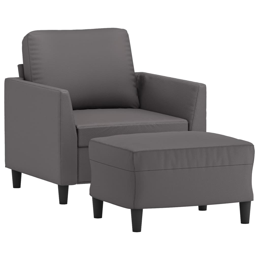 Fotelja s tabureom siva 60 cm od umjetne kože
