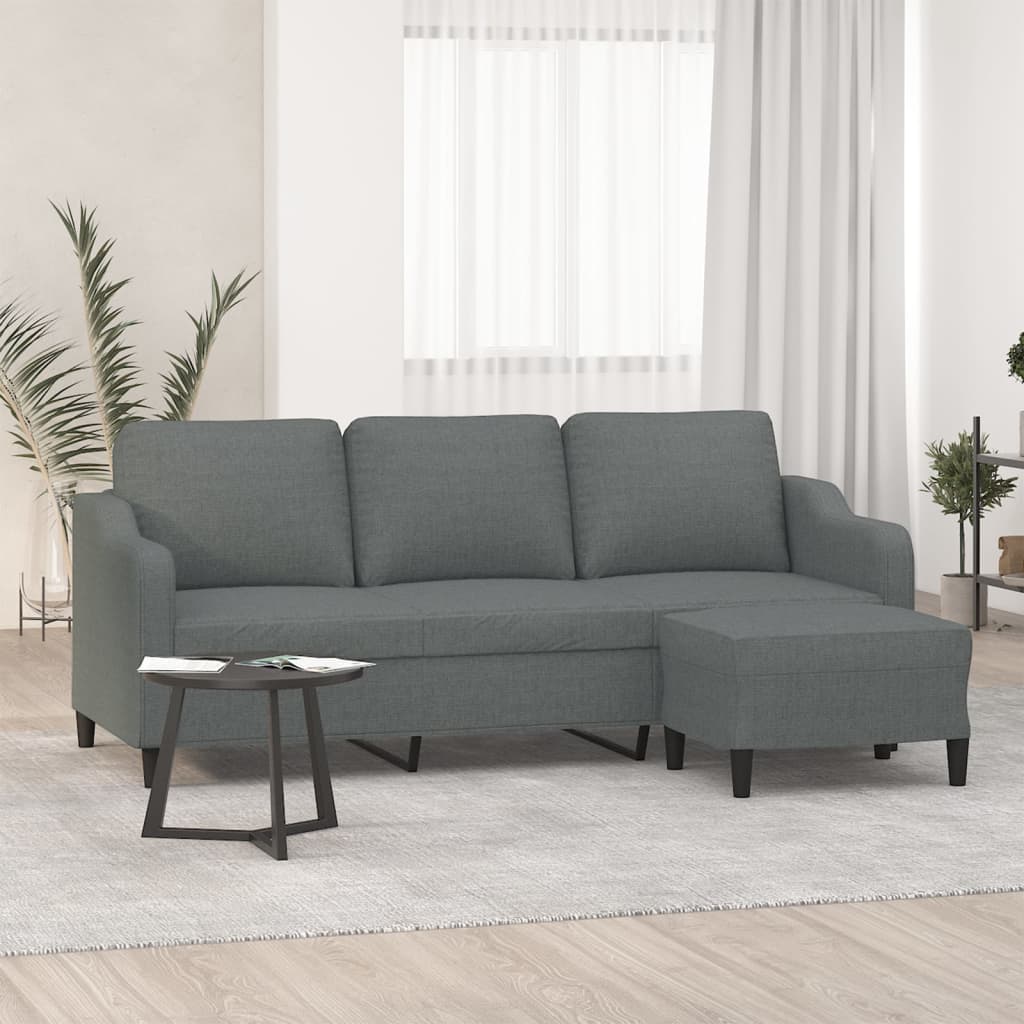 Trosjed s tabureom tamnosivi 180 cm od tkanine