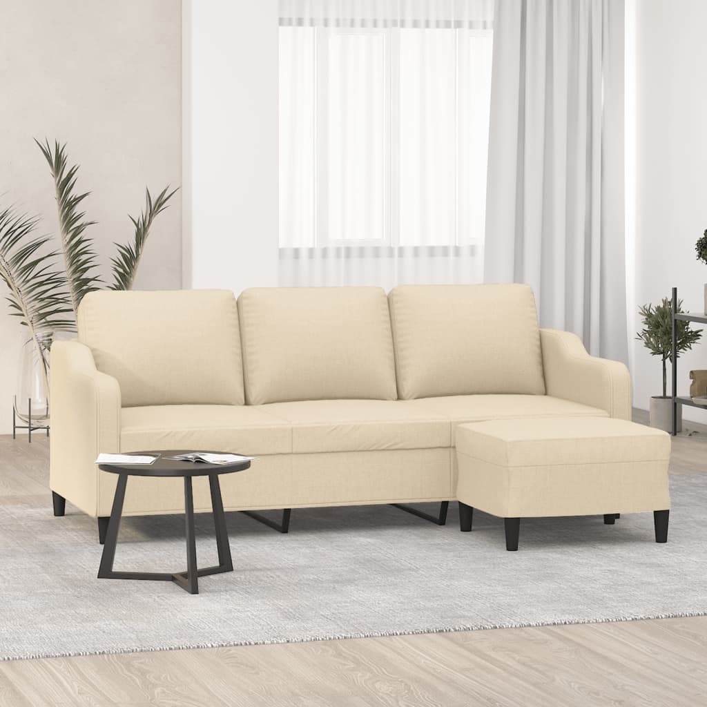 Trosjed s tabureom krem 180 cm od tkanine