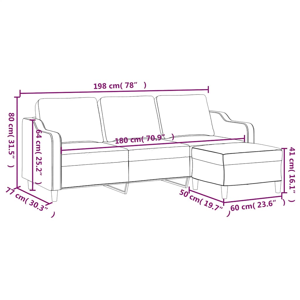 Trosjed s tabureom crni 180 cm od tkanine