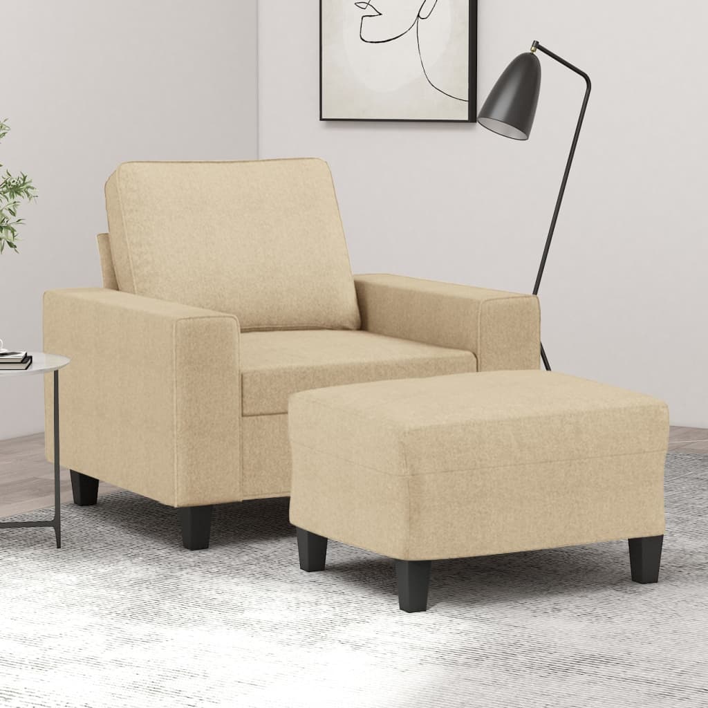 Fotelja s tabureom krem 60 cm od tkanine