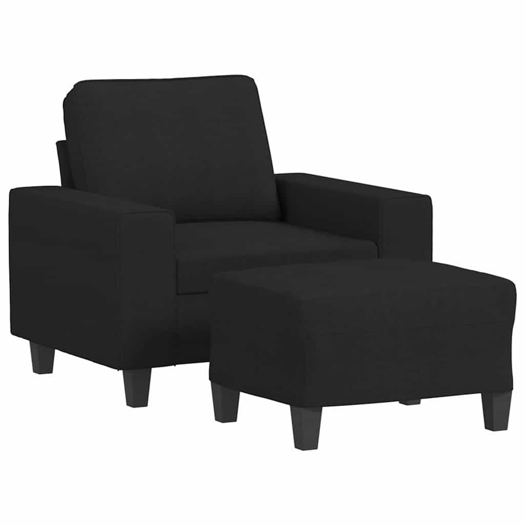 Fotelja s tabureom crna 60 cm od tkanine