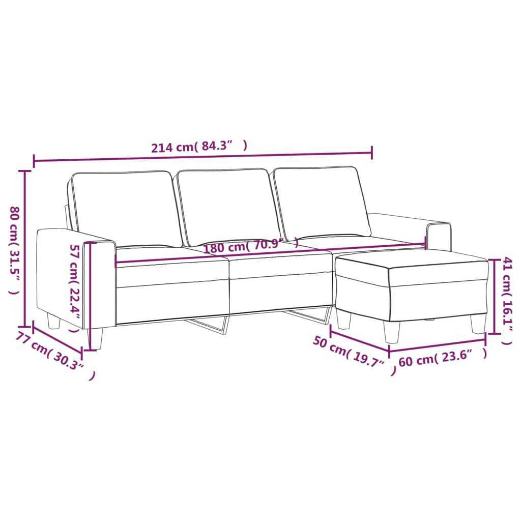 Trosjed s tabureom krem 180 cm od tkanine