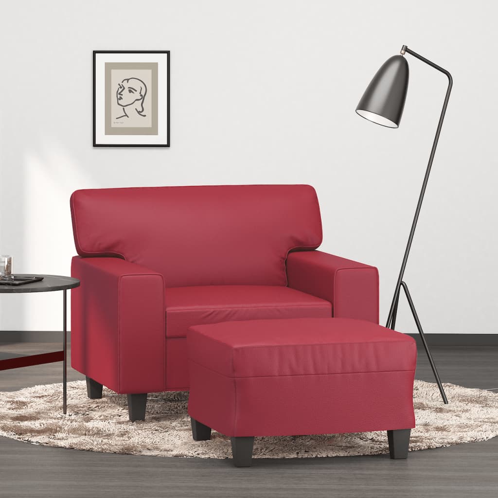 Fotelja s tabureom crvena boja vina 60 cm od umjetne kože