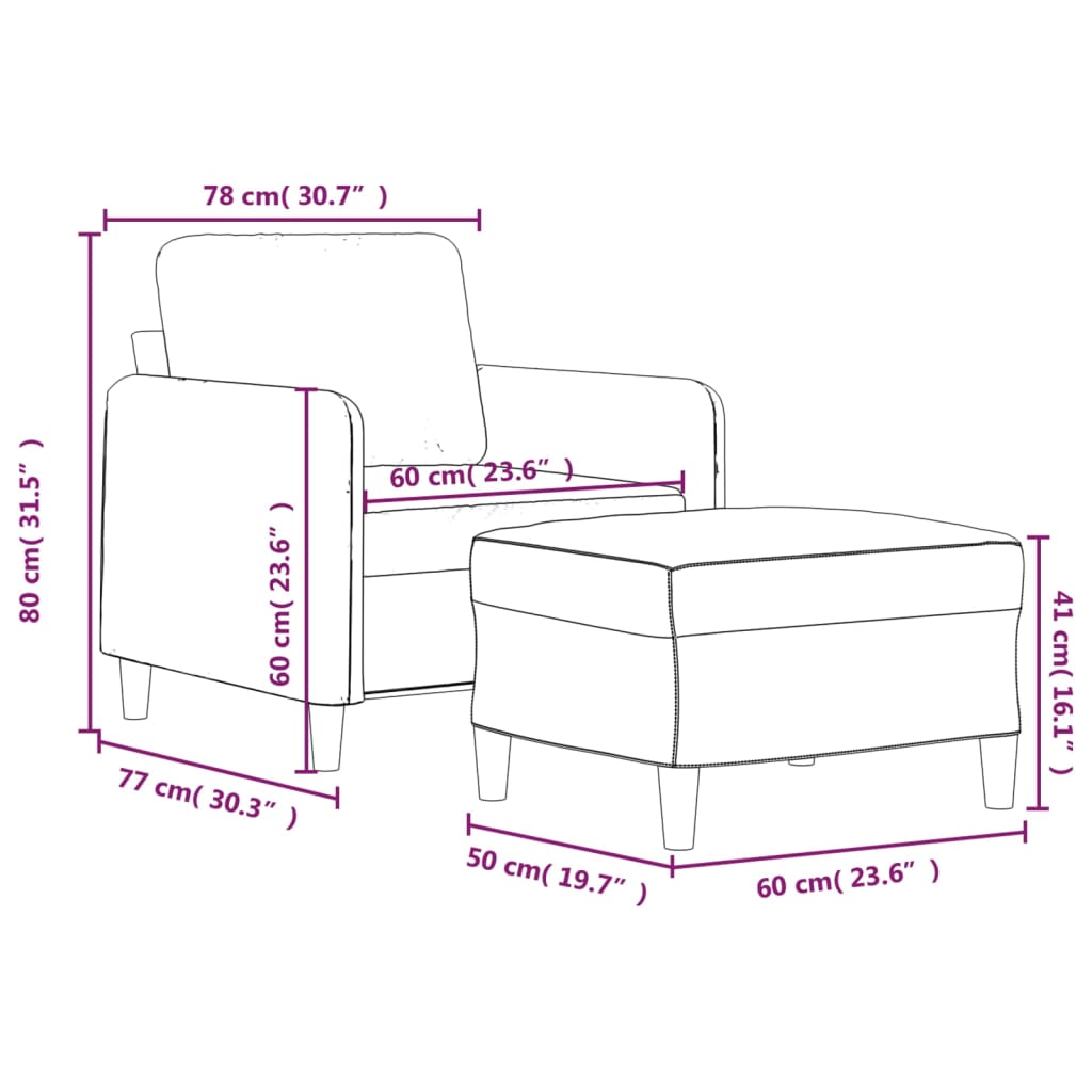 Fotelja s tabureom svjetlosiva 60 cm od tkanine