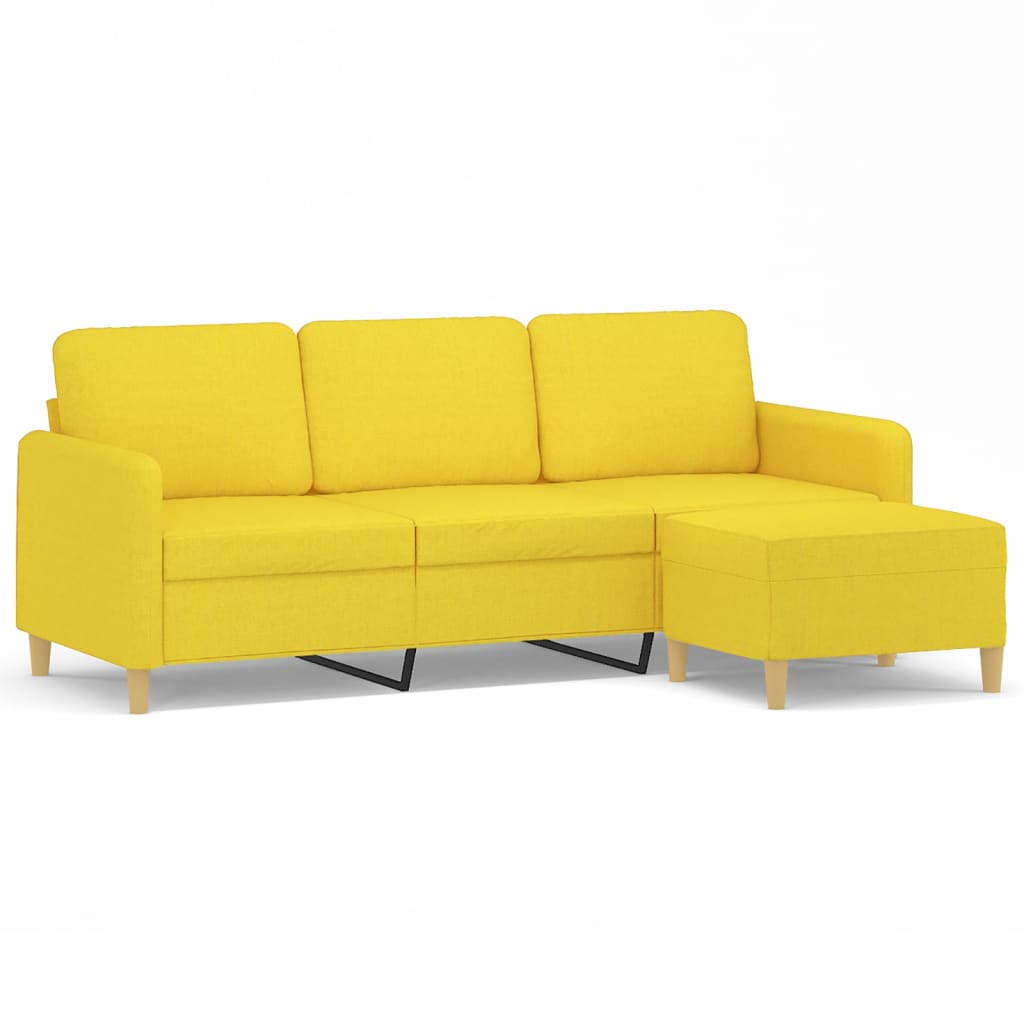 Trosjed s tabureom svjetložuti 180 cm od tkanine