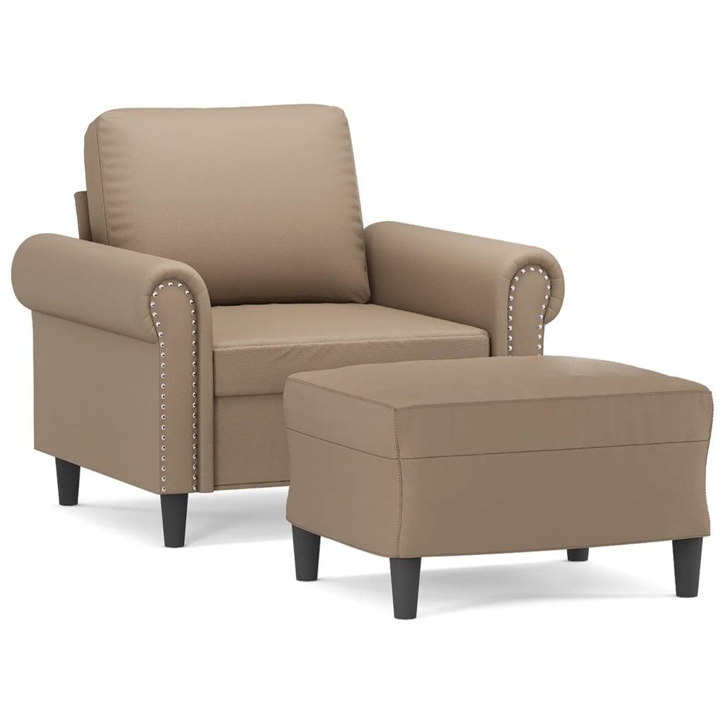 Fotelja s tabureom boja cappuccina 60 cm od umjetne kože