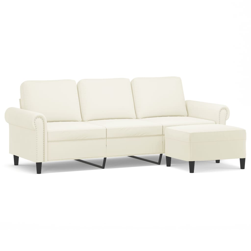 Trosjed s tabureom krem 180 cm baršunasti