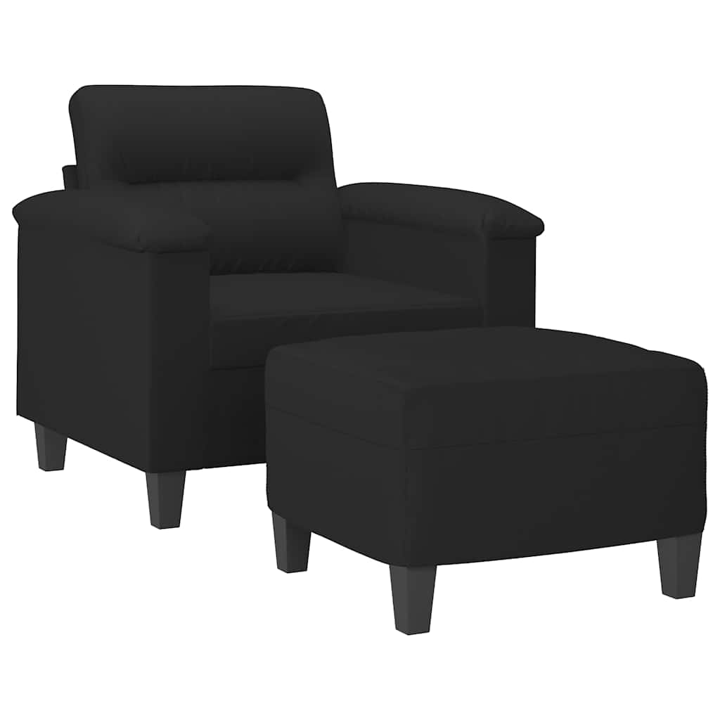 Fotelja s tabureom crna 60 cm od mikrovlakna