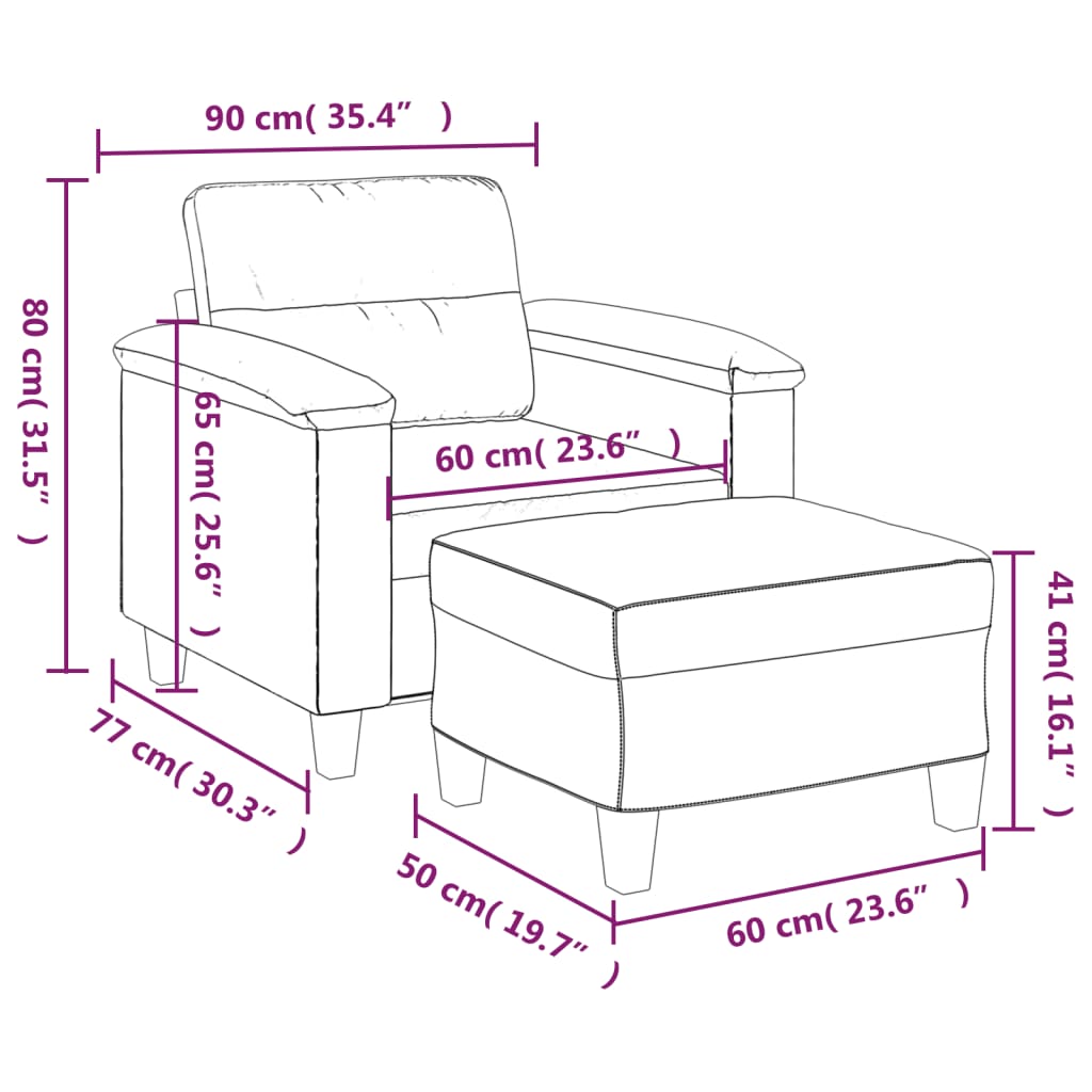 Fotelja s tabureom bež 60 cm od mikrovlakana