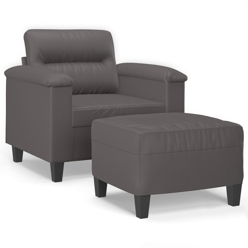 Fotelja s tabureom siva 60 cm od umjetne kože