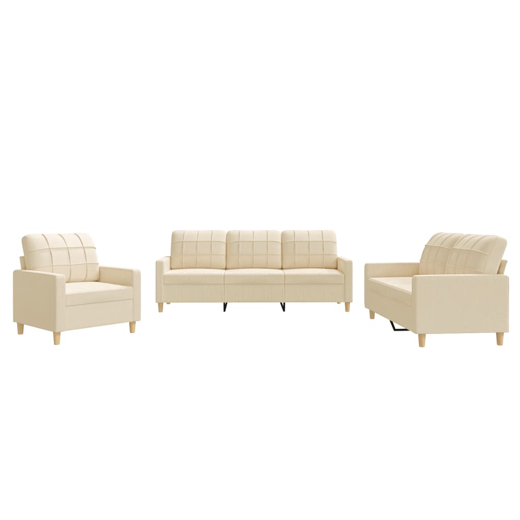 3-dijelni set sofa s jastucima krem od tkanine