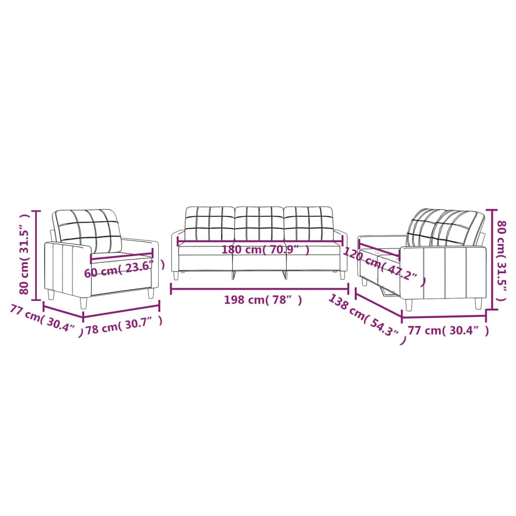3-dijelni set sofa s jastucima smeđi od tkanine