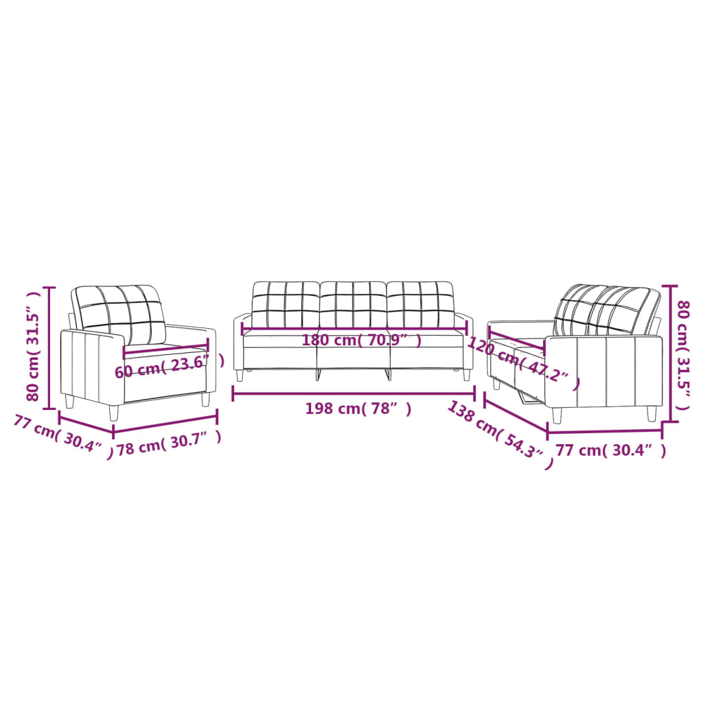 3-dijelni set sofa s jastucima smeđesivi od tkanine