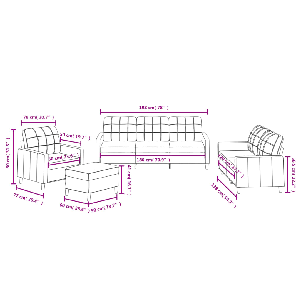 4-dijelni set sofa s jastucima tamnosivi od tkanine