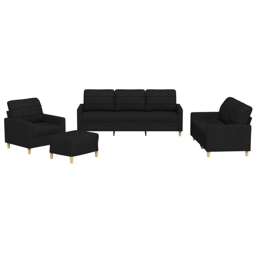 4-dijelni set sofa s jastucima crni od tkanine